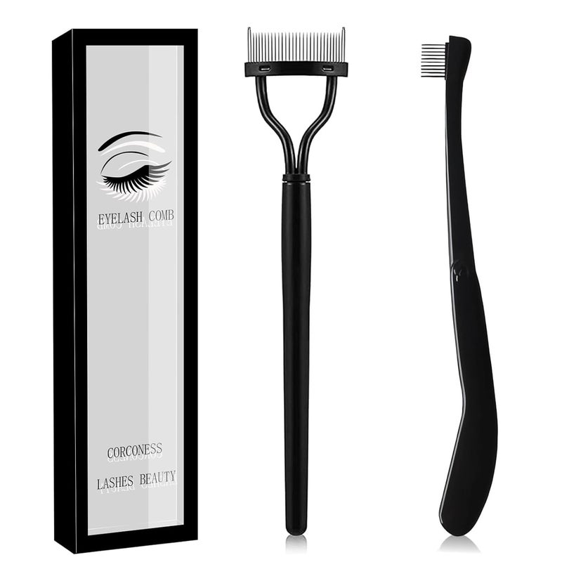Corconess Eyelash Comb, 2PCS Eyelash Separator Tool Lash Comb Lash Separator With Cover For Girls Women Eye Makeup Brushes Separator Mascara Applicator Tools With Metal Teeth - Image 1